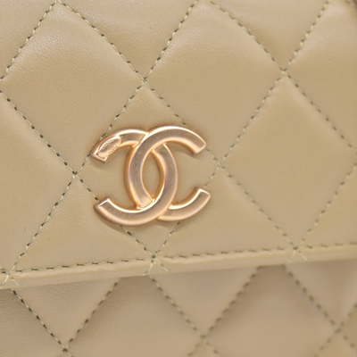 $3450 2021 Chanel Lambskin Quilted Chain Top Handle Clutch With Chain Sage Green 10021371
