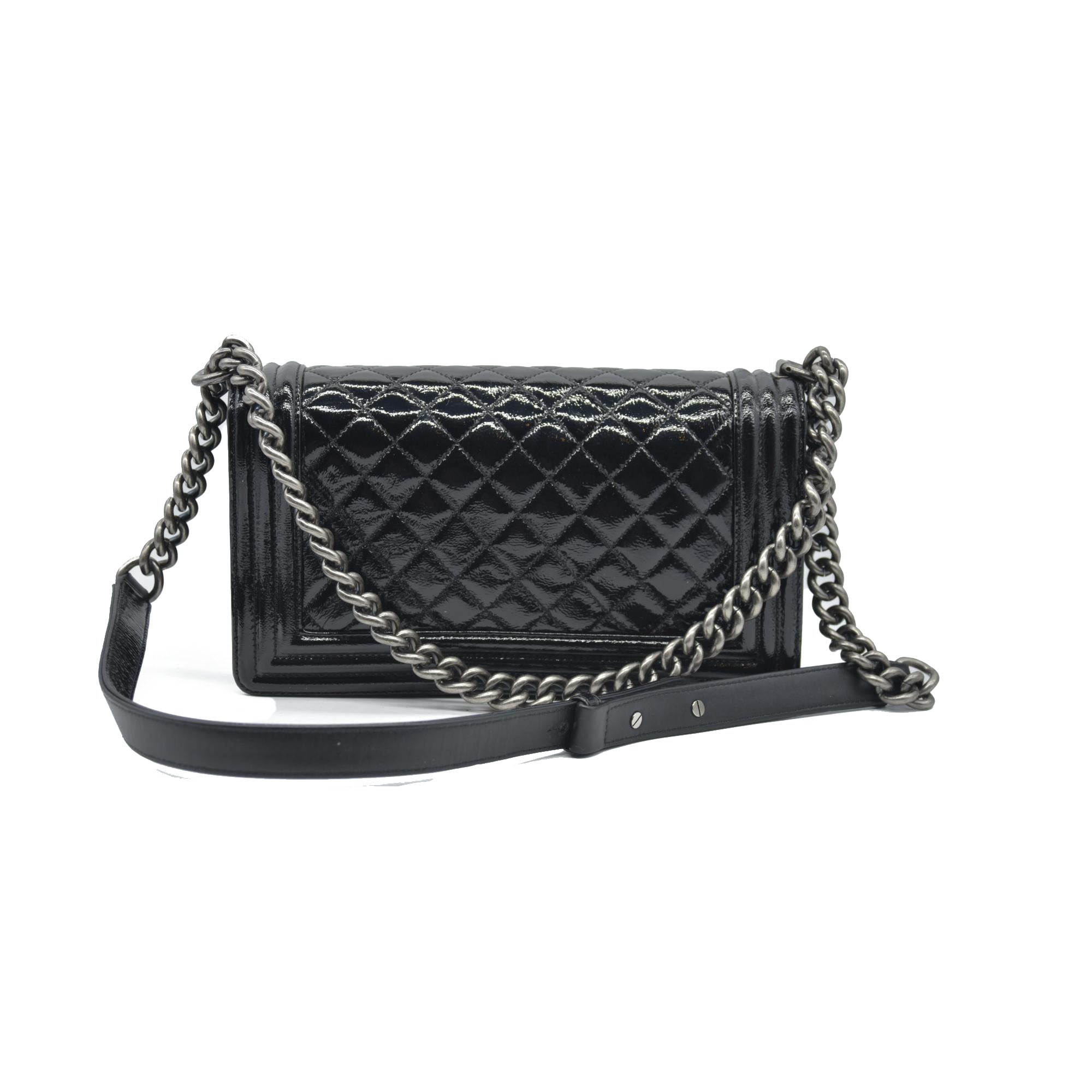 $6900 Chanel Medium Patent Boy Bag CC Logo Chain Shoulder Bag 2014