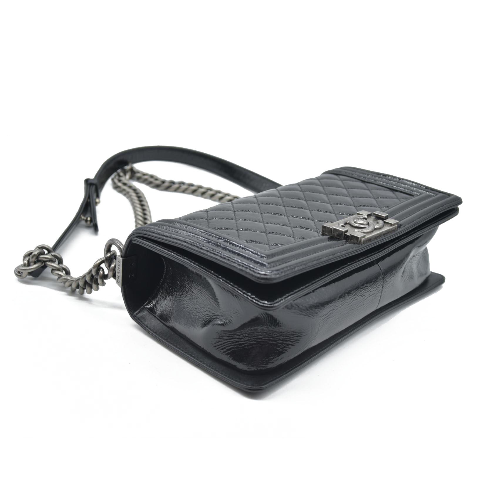 $6900 Chanel Medium Patent Boy Bag CC Logo Chain Shoulder Bag 2014