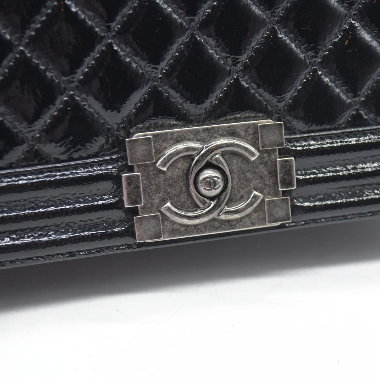 $6900 Chanel Medium Patent Boy Bag CC Logo Chain Shoulder Bag 2014