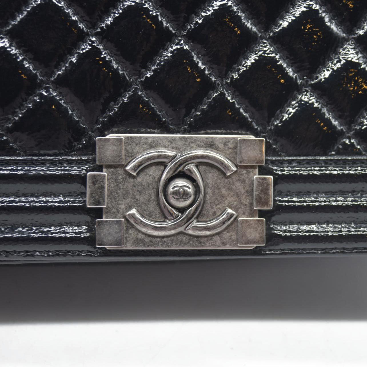 $6900 Chanel Medium Patent Boy Bag CC Logo Chain Shoulder Bag 2014