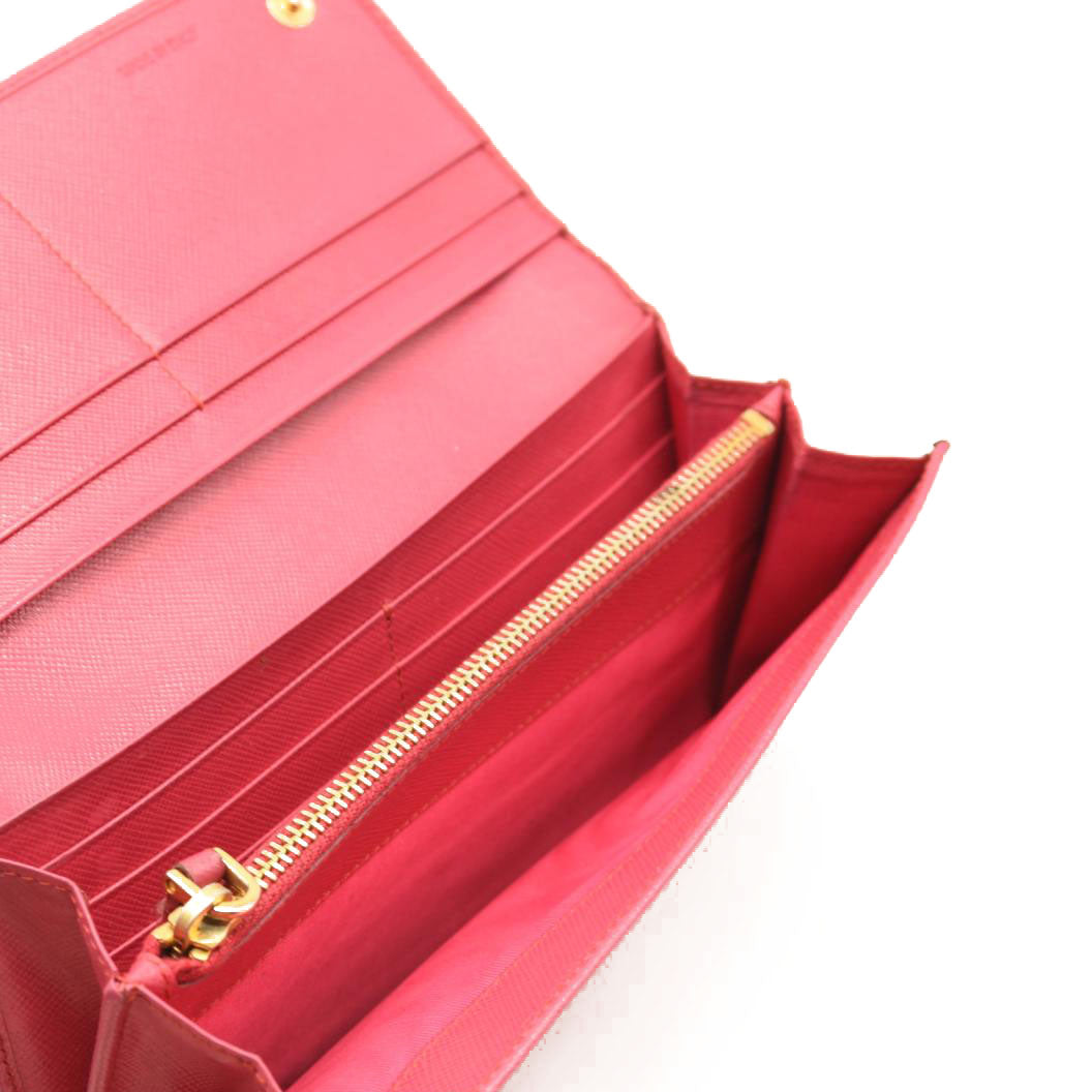 PRADA Saffiano Metal Continental Flap Wallet Begonia