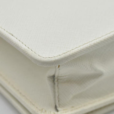 $2100 Prada White Saffiano Leather Mini Crossbody Flap Bag