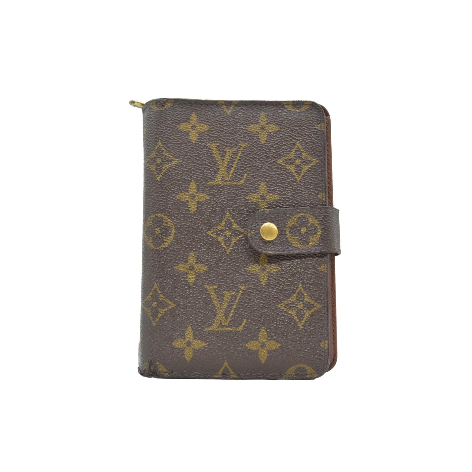 $750 Louis Vuitton Monogram Porte Papier Zippe Bifold Wallet Brown