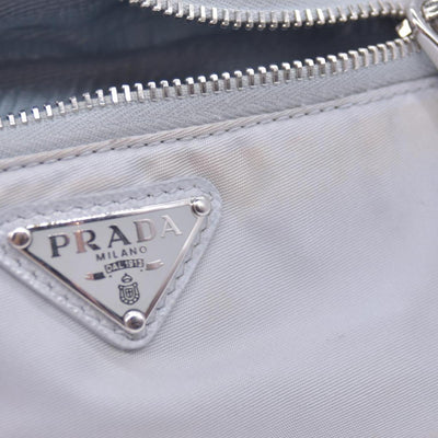 $925 Prada Triangle Plate Wrist Pouch Silver