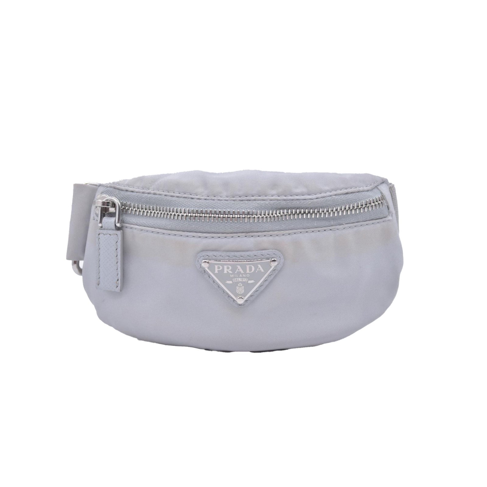 $925 Prada Triangle Plate Wrist Pouch Silver