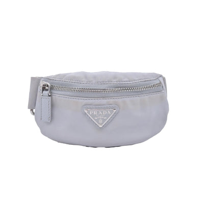 $925 Prada Triangle Plate Wrist Pouch Silver