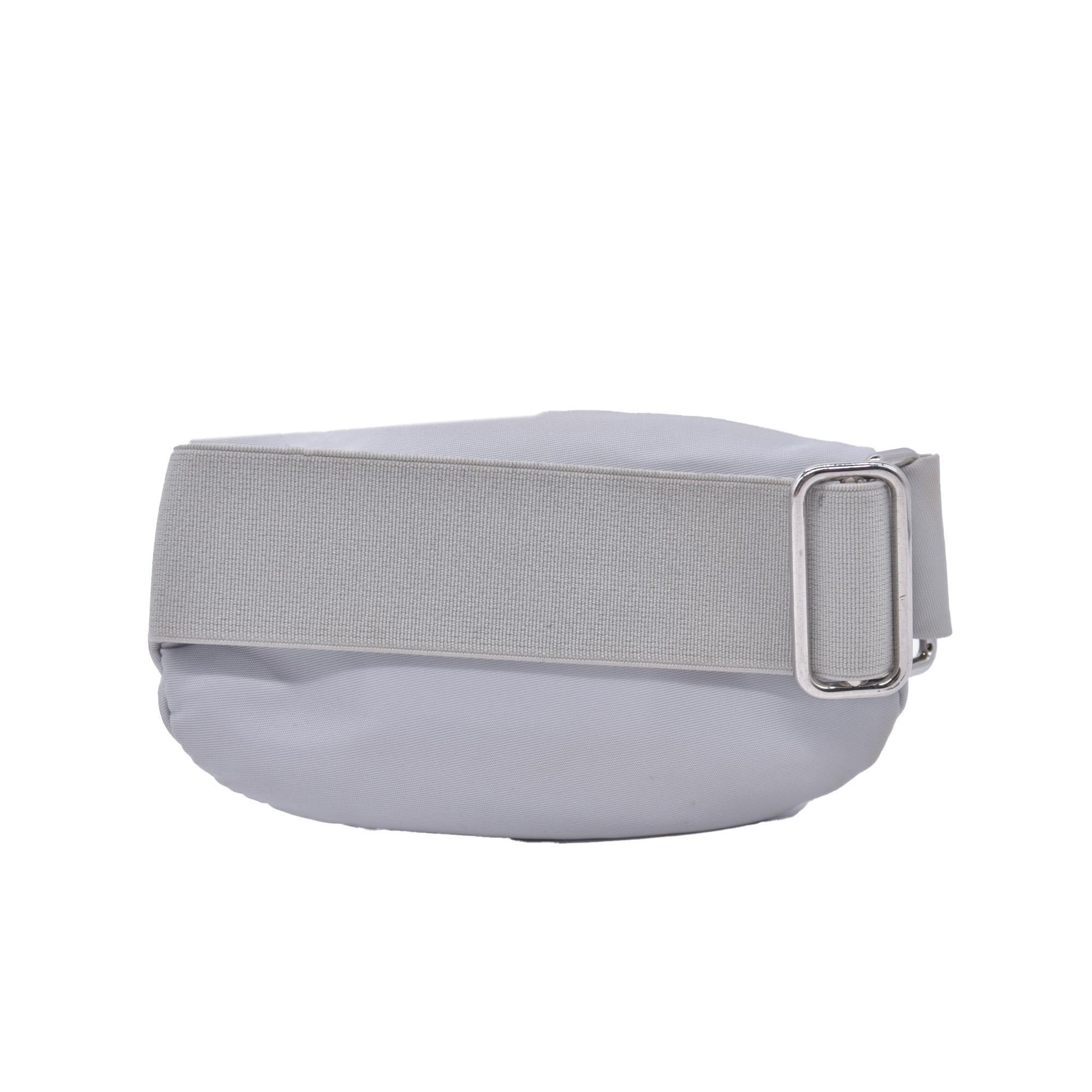 $925 Prada Triangle Plate Wrist Pouch Silver