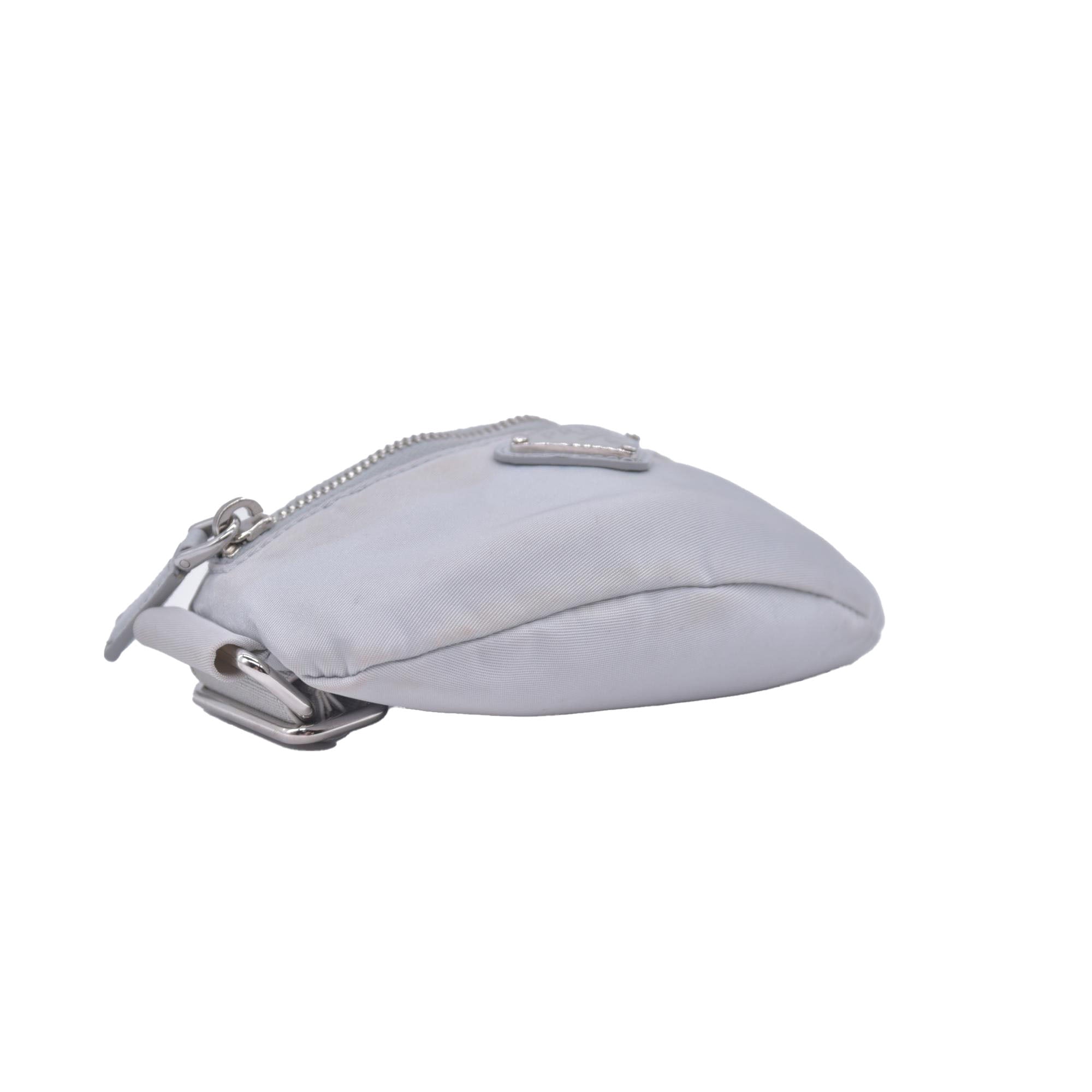 $925 Prada Triangle Plate Wrist Pouch Silver
