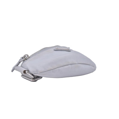 $925 Prada Triangle Plate Wrist Pouch Silver