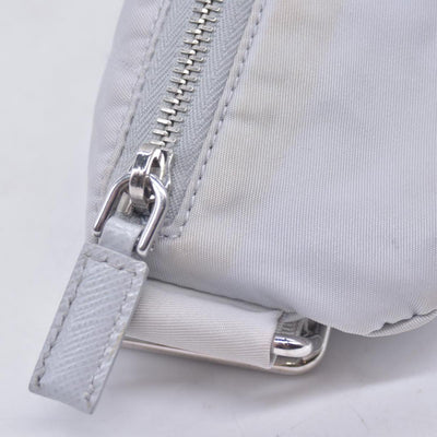 $925 Prada Triangle Plate Wrist Pouch Silver