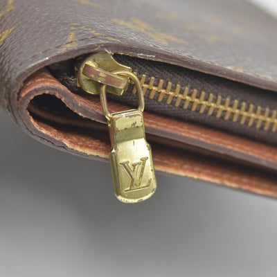 $750 Louis Vuitton Monogram Porte Papier Zippe Bifold Wallet Brown SP0078