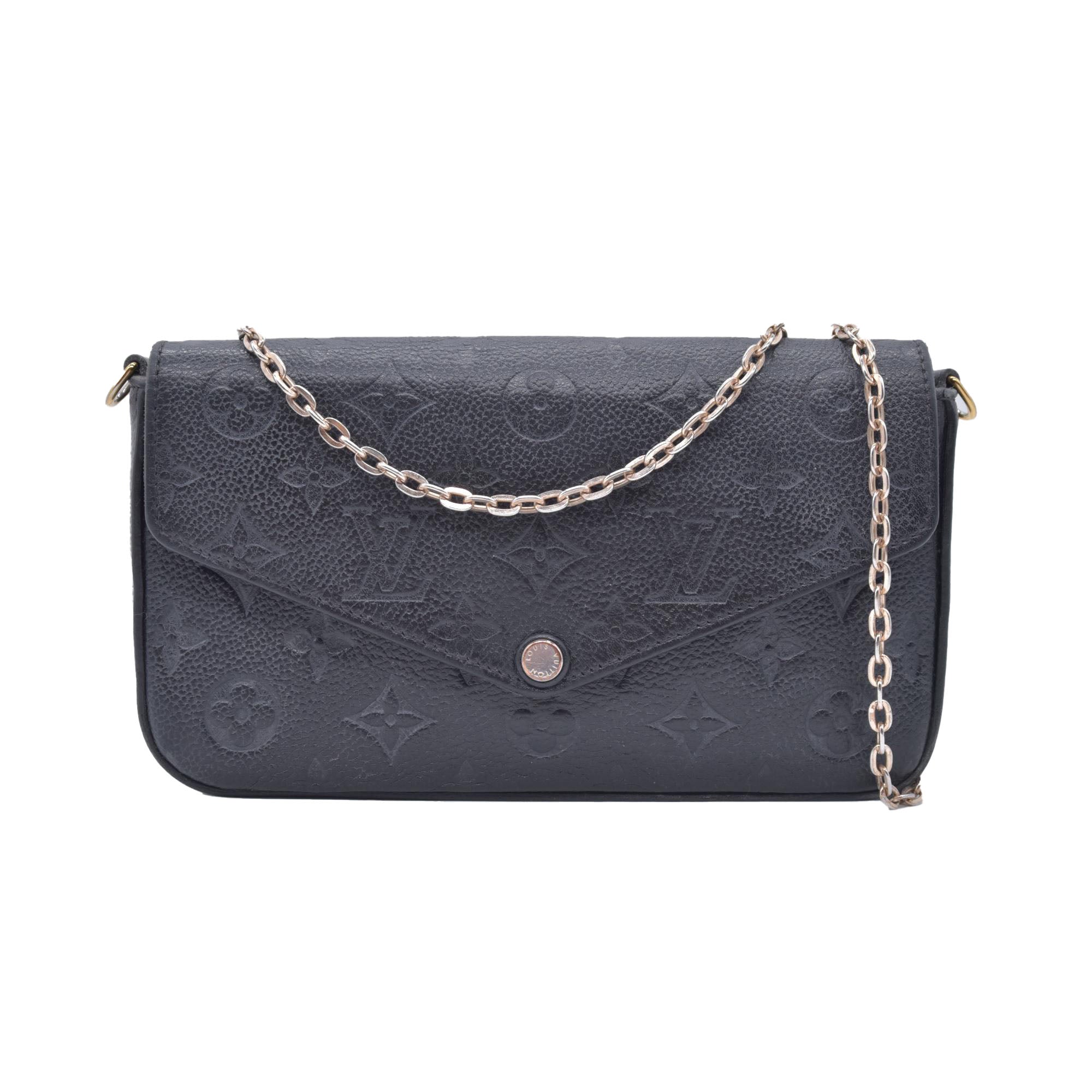 $1770 2019 Louis Vuitton Empreinte Pochette Felicie Chain Wallet Black SD1179