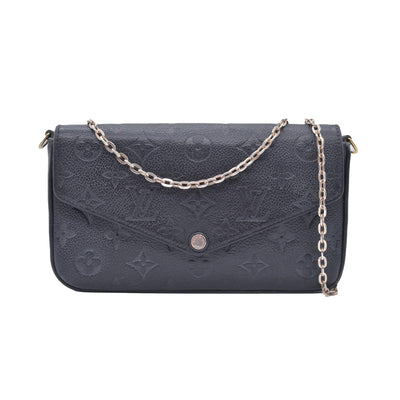 $1770 2019 Louis Vuitton Empreinte Pochette Felicie Chain Wallet Black SD1179