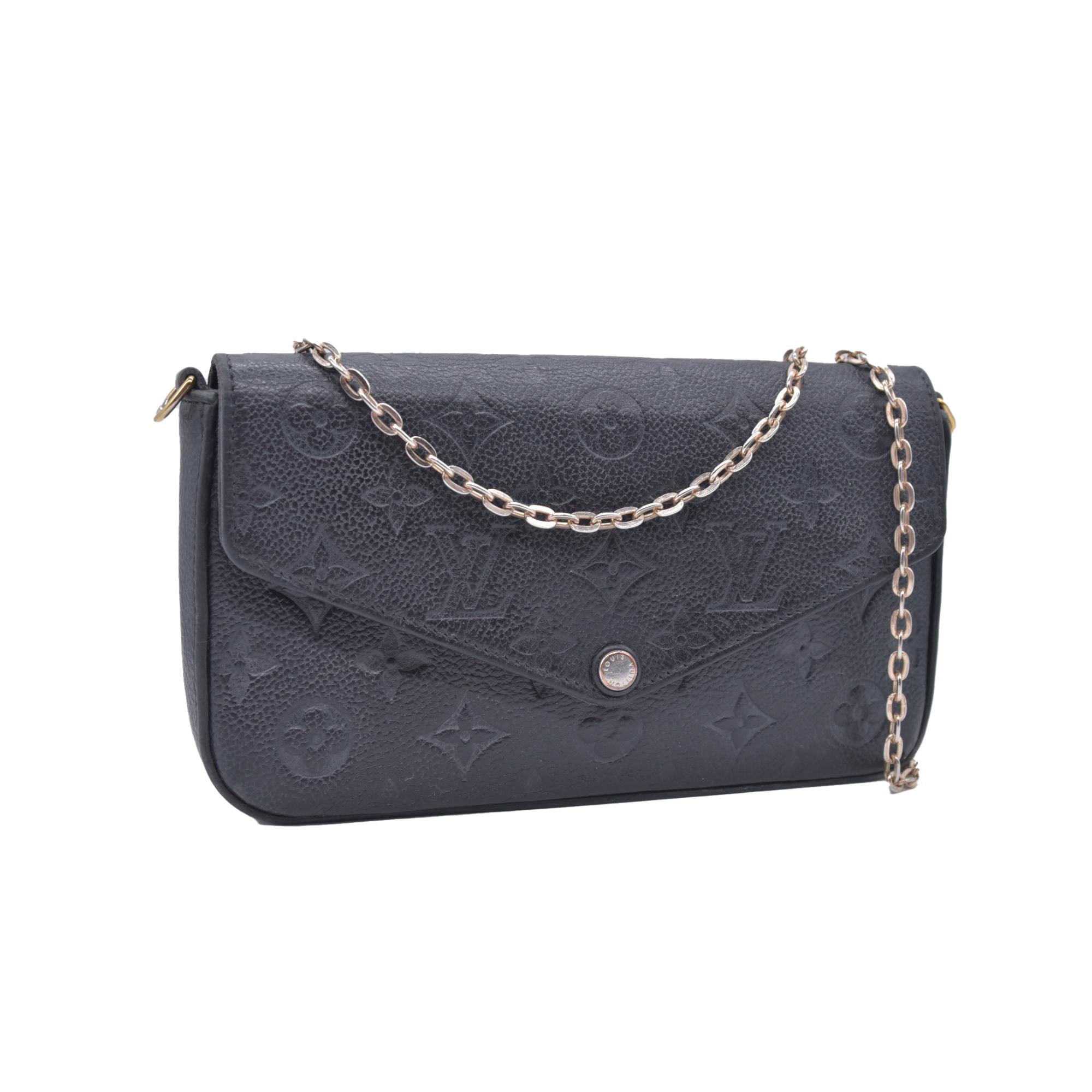 $1770 2019 Louis Vuitton Empreinte Pochette Felicie Chain Wallet Black SD1179