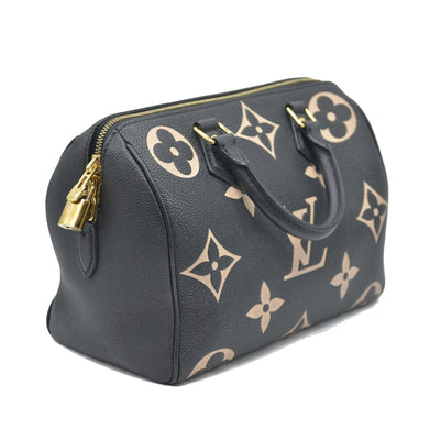 $3100 Louis Vuitton  Empreinte Monogram Giant Speedy Bandouliere 25 Black Beige