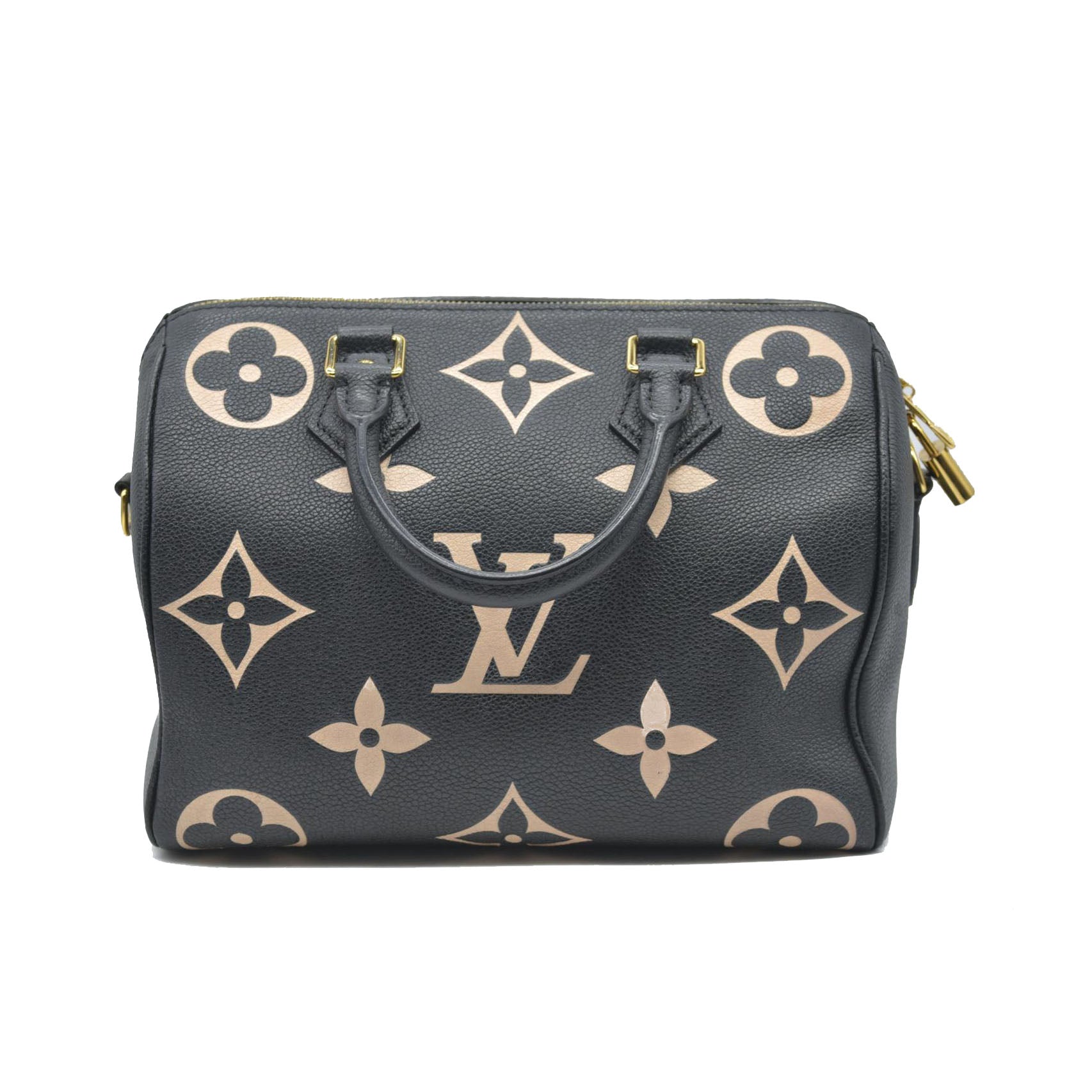 $3100 Louis Vuitton  Empreinte Monogram Giant Speedy Bandouliere 25 Black Beige