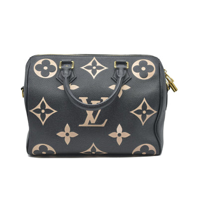 $3100 Louis Vuitton  Empreinte Monogram Giant Speedy Bandouliere 25 Black Beige