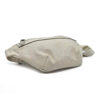 $950 Gucci  Calfskin GG Tennis Embossed Belt Bag Mystic White