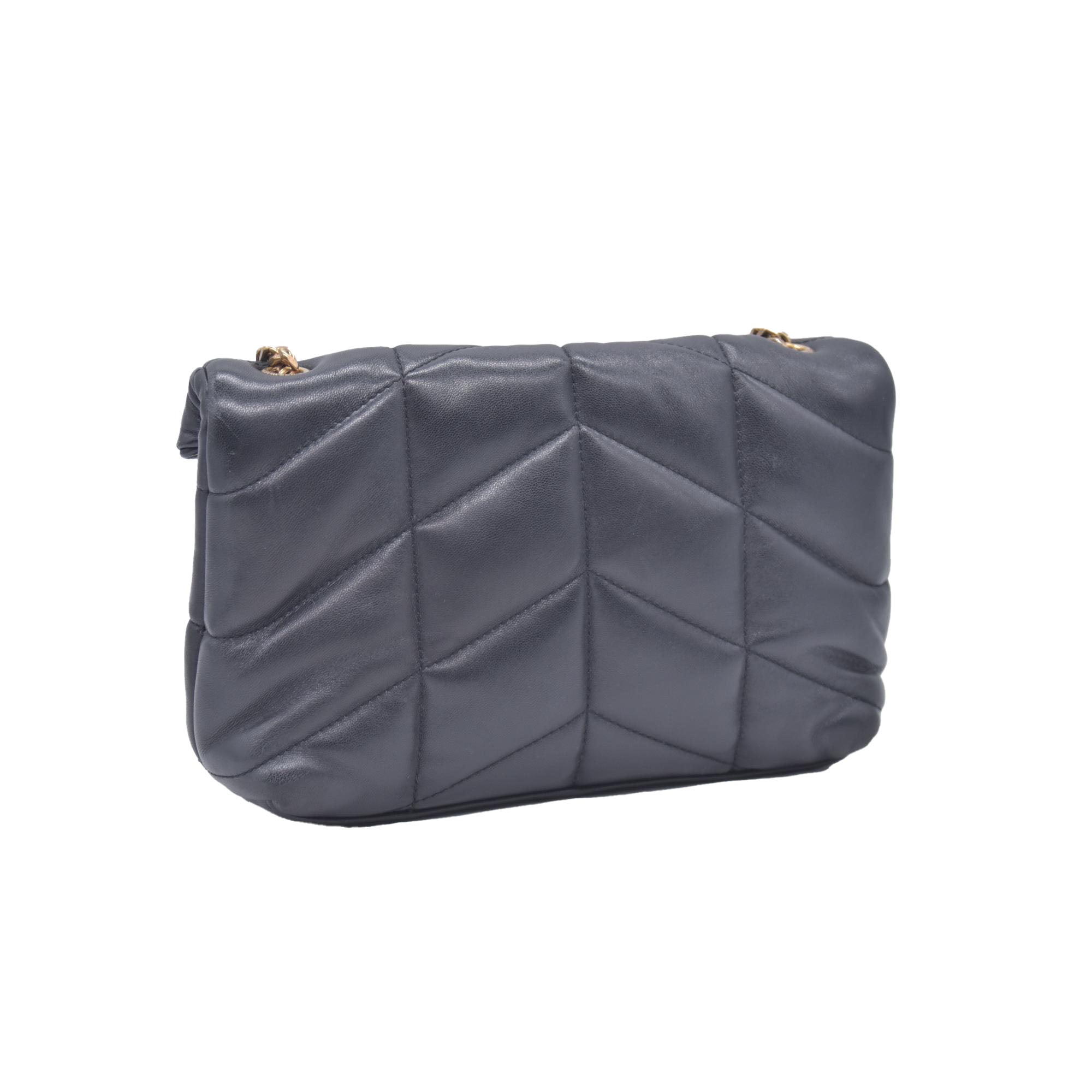 $2490 2022 Saint Laurent Lambskin Quilted Toy Loulou Puffer Monogram Chain Satchel Black