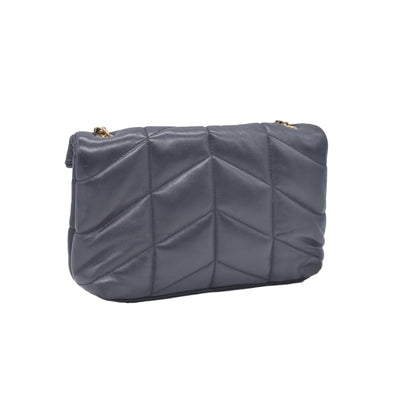 $2490 2022 Saint Laurent Lambskin Quilted Toy Loulou Puffer Monogram Chain Satchel Black
