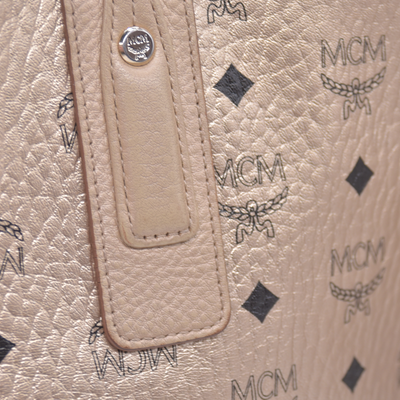 $950 MCM Metallic Visetos Medium Liz Reversible Shopper Tote Gold