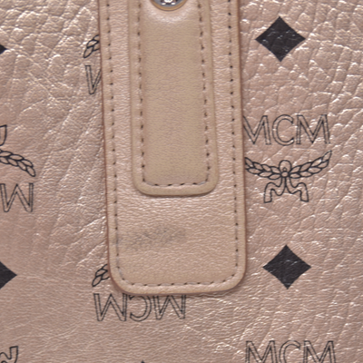 $950 MCM Metallic Visetos Medium Liz Reversible Shopper Tote Gold