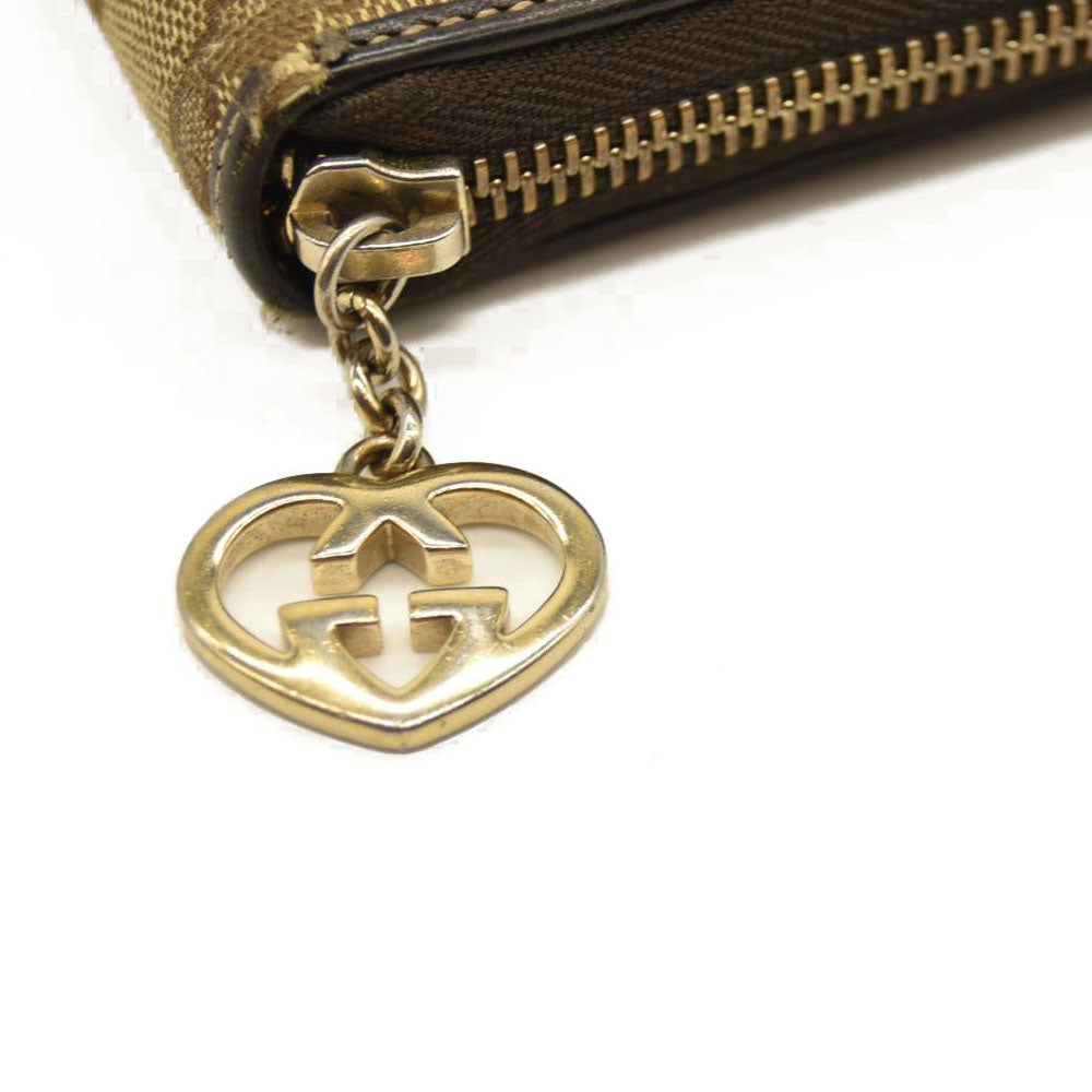 Gucci  Monogram Margaux Calfskin Lovely Zip Around Wallet Beige Ebony Cocoa