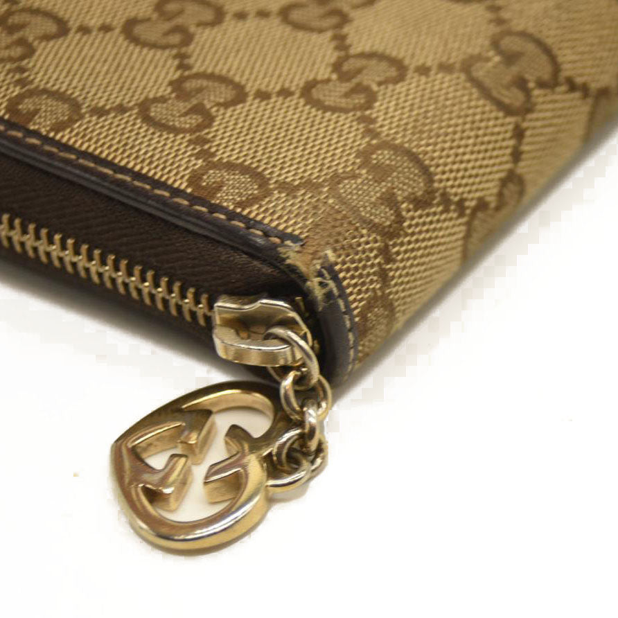 Gucci  Monogram Margaux Calfskin Lovely Zip Around Wallet Beige Ebony Cocoa
