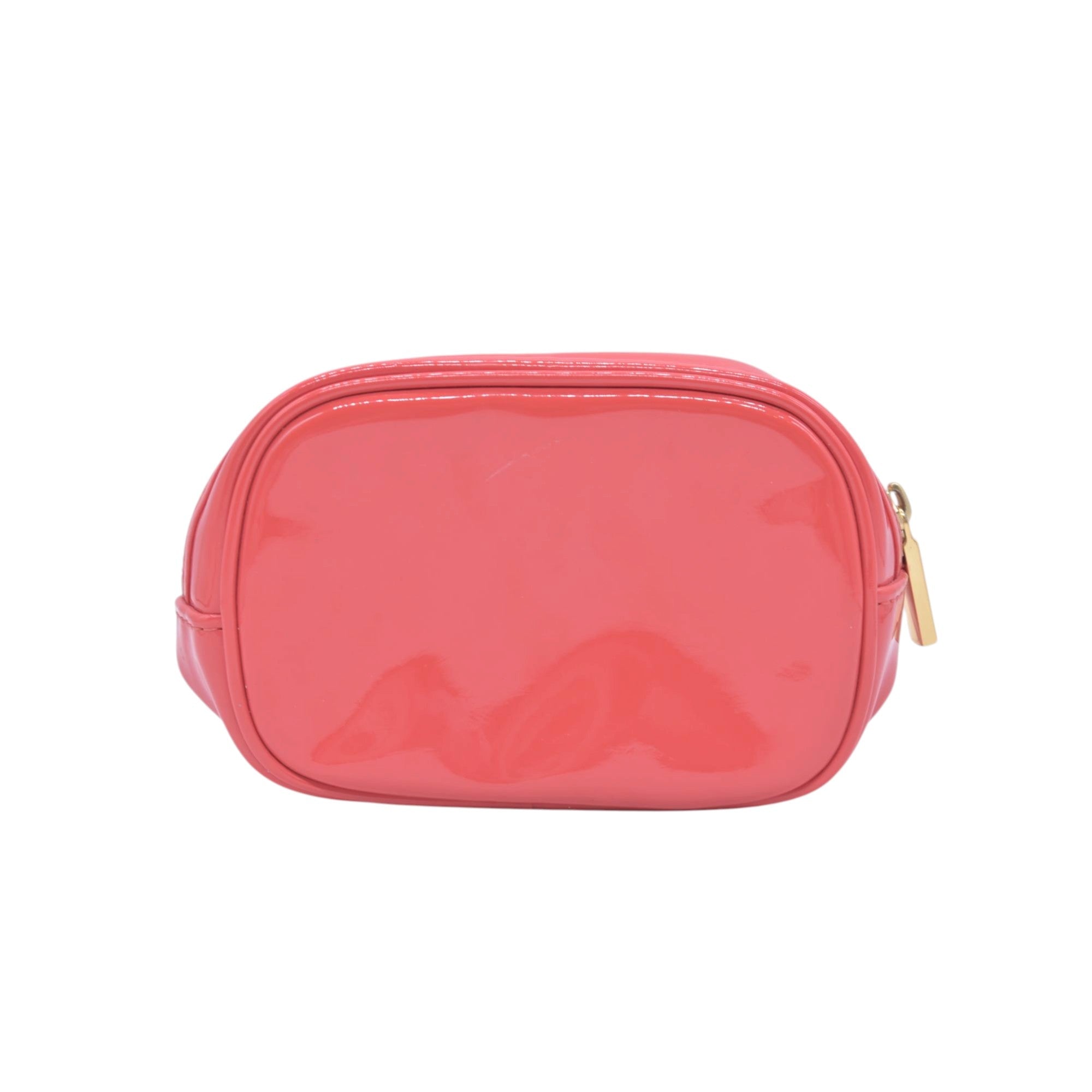 $180 TORY BURCH Patent Leather Double T Logo Cosmetic Pouch Coral Pink CONSIGNMENT 10021422