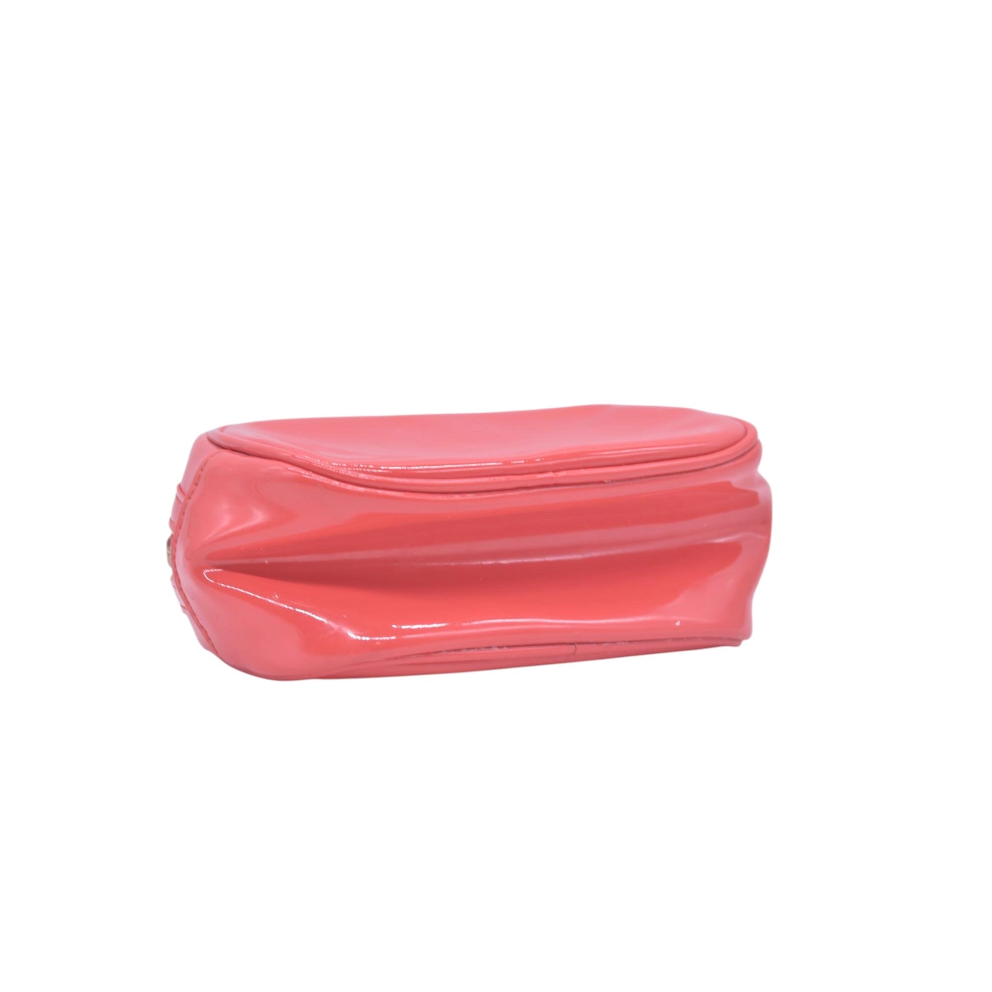 $180 TORY BURCH Patent Leather Double T Logo Cosmetic Pouch Coral Pink CONSIGNMENT 10021422