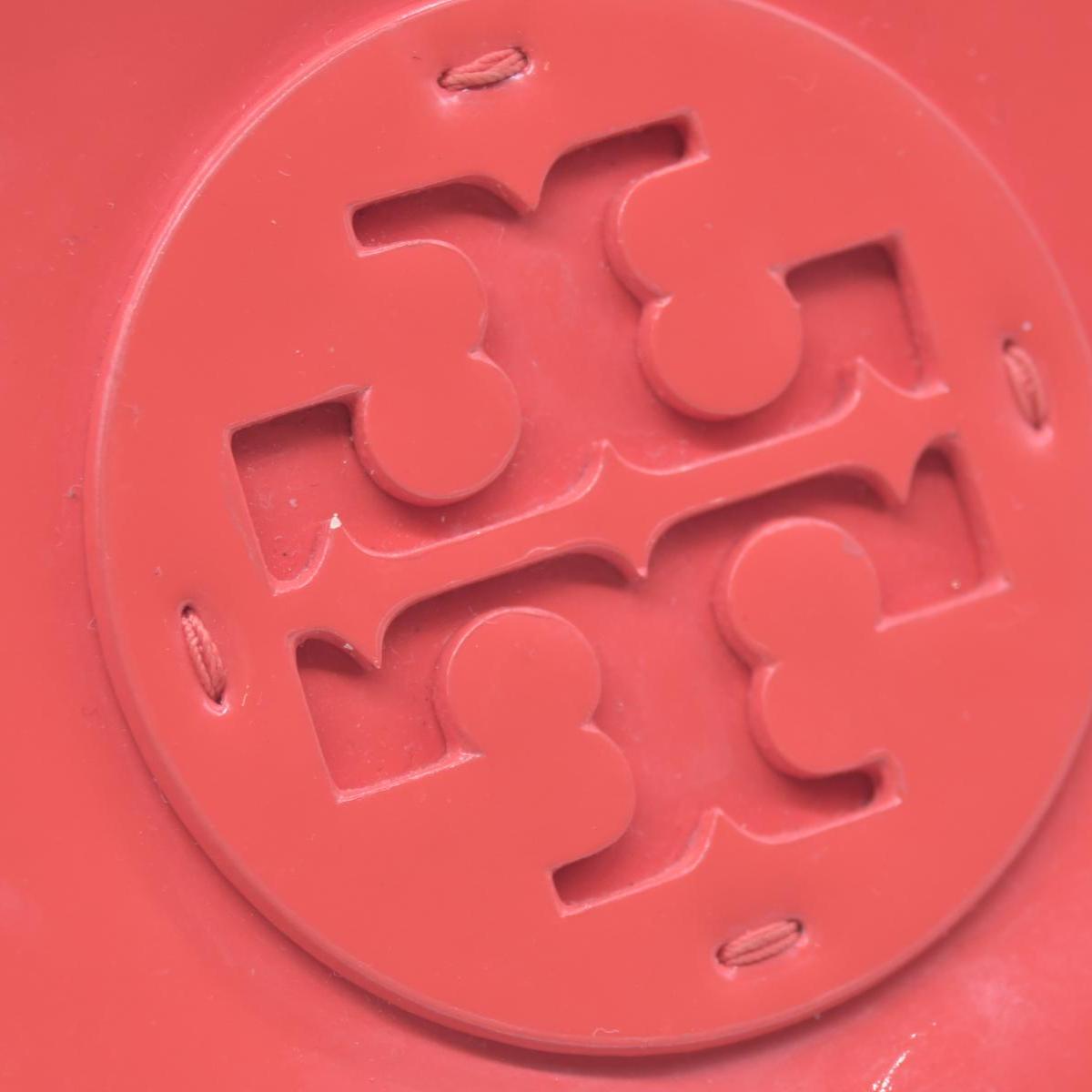 $180 TORY BURCH Patent Leather Double T Logo Cosmetic Pouch Coral Pink CONSIGNMENT 10021422