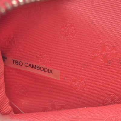 $180 TORY BURCH Patent Leather Double T Logo Cosmetic Pouch Coral Pink CONSIGNMENT 10021422