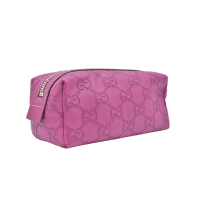 $480 GUCCI Guccissima Leather Heart Charm Cosmetic Pouch Pink CONSIGNMENT 10021425