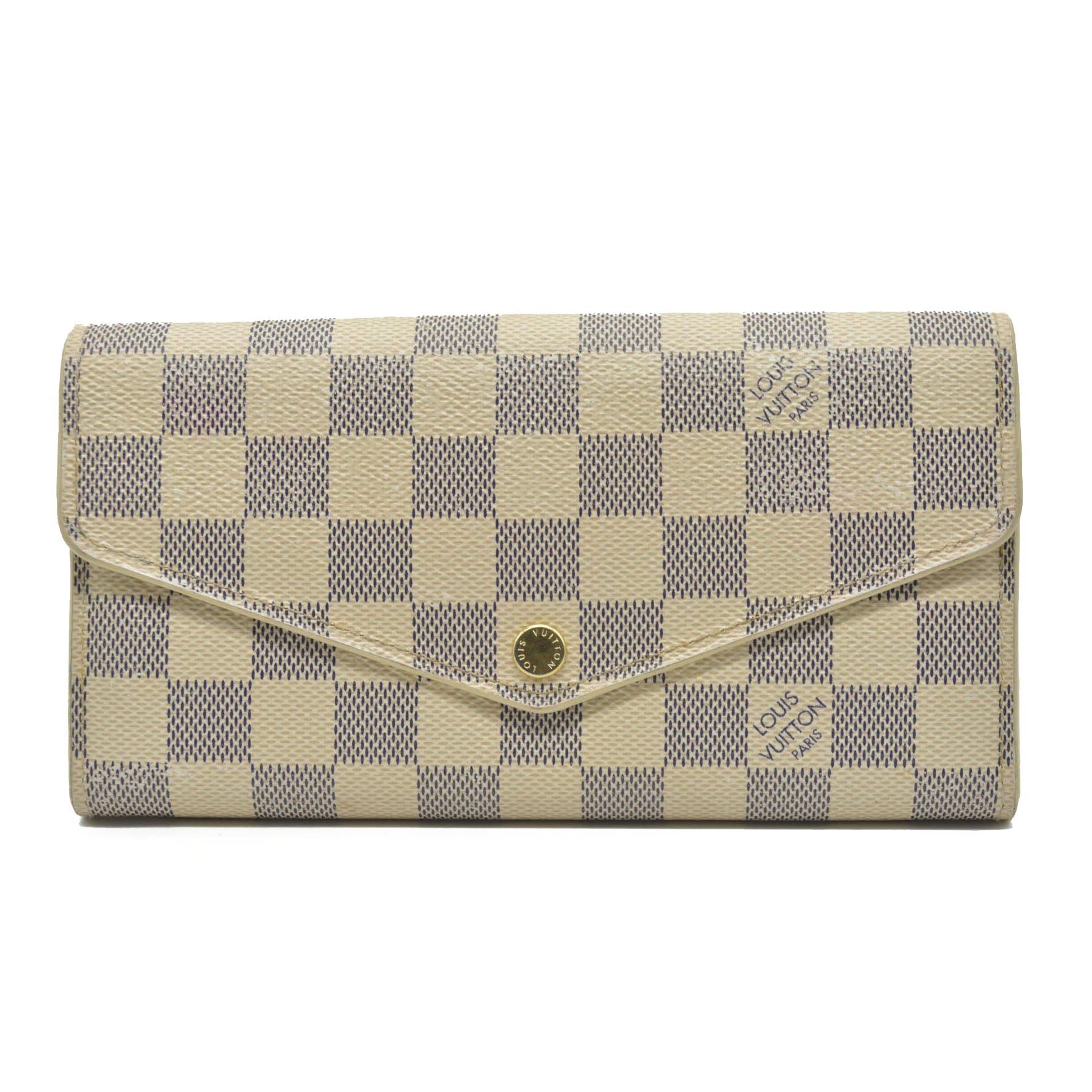 $775 Louis Vuitton Damier Azur Sarah NM Flap Wallet White Canvas SN1195