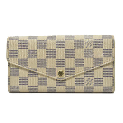 $775 Louis Vuitton Damier Azur Sarah NM Flap Wallet White Canvas SN1195