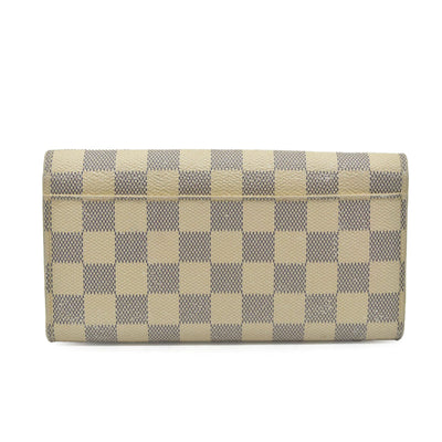 $775 Louis Vuitton Damier Azur Sarah NM Flap Wallet White Canvas SN1195