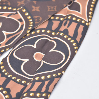 $270 LOUIS VUITTON Silk Monogram Wild At Heart Bandeau Scarf Brown Beige CONSIGNMENT 10021424