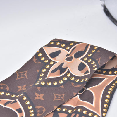 $270 LOUIS VUITTON Silk Monogram Wild At Heart Bandeau Scarf Brown Beige CONSIGNMENT 10021424