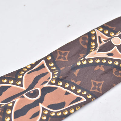 $270 LOUIS VUITTON Silk Monogram Wild At Heart Bandeau Scarf Brown Beige CONSIGNMENT 10021424