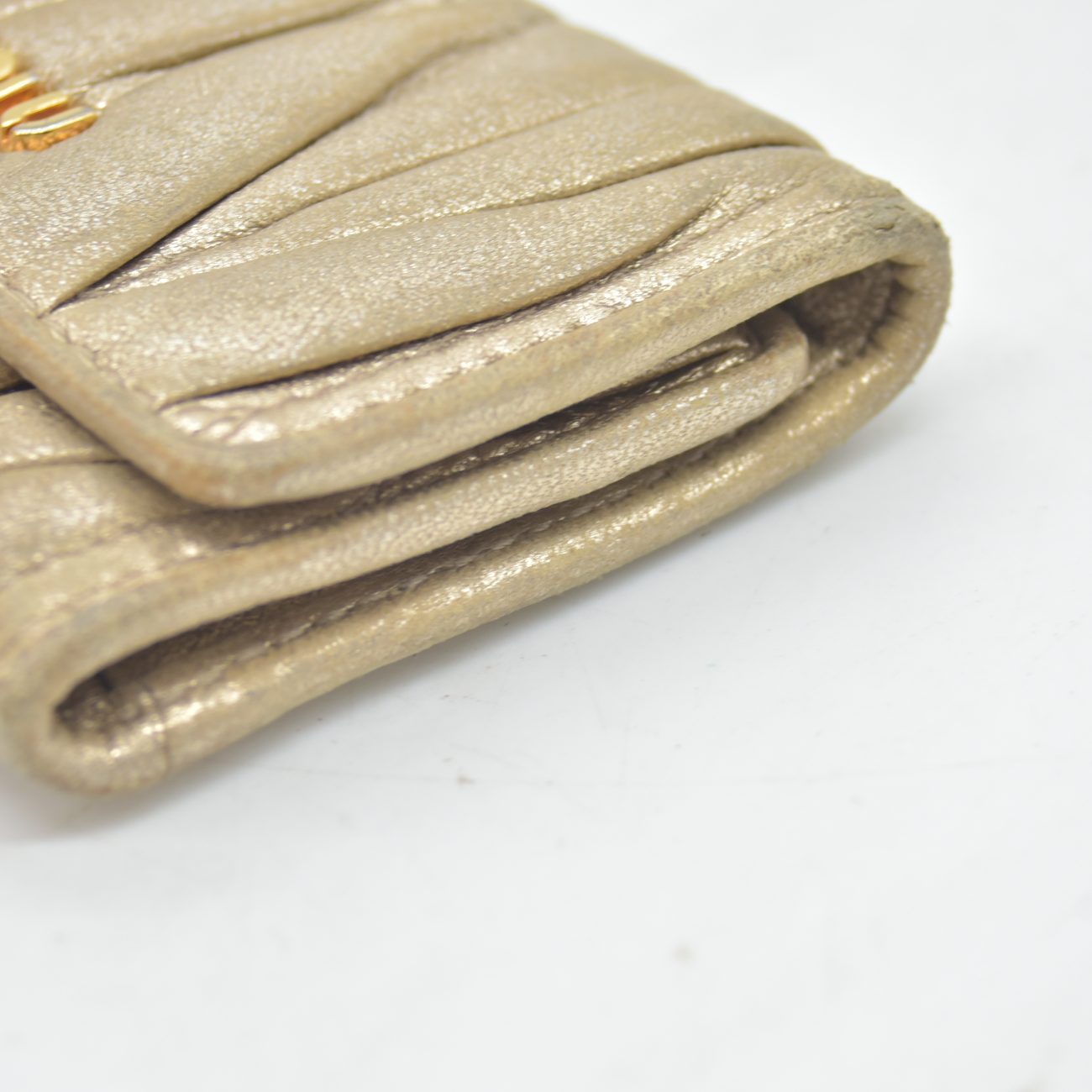 Miu Miu Matelassé Leather Card Holder Key Case Gold