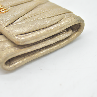Miu Miu Matelassé Leather Card Holder Key Case Gold