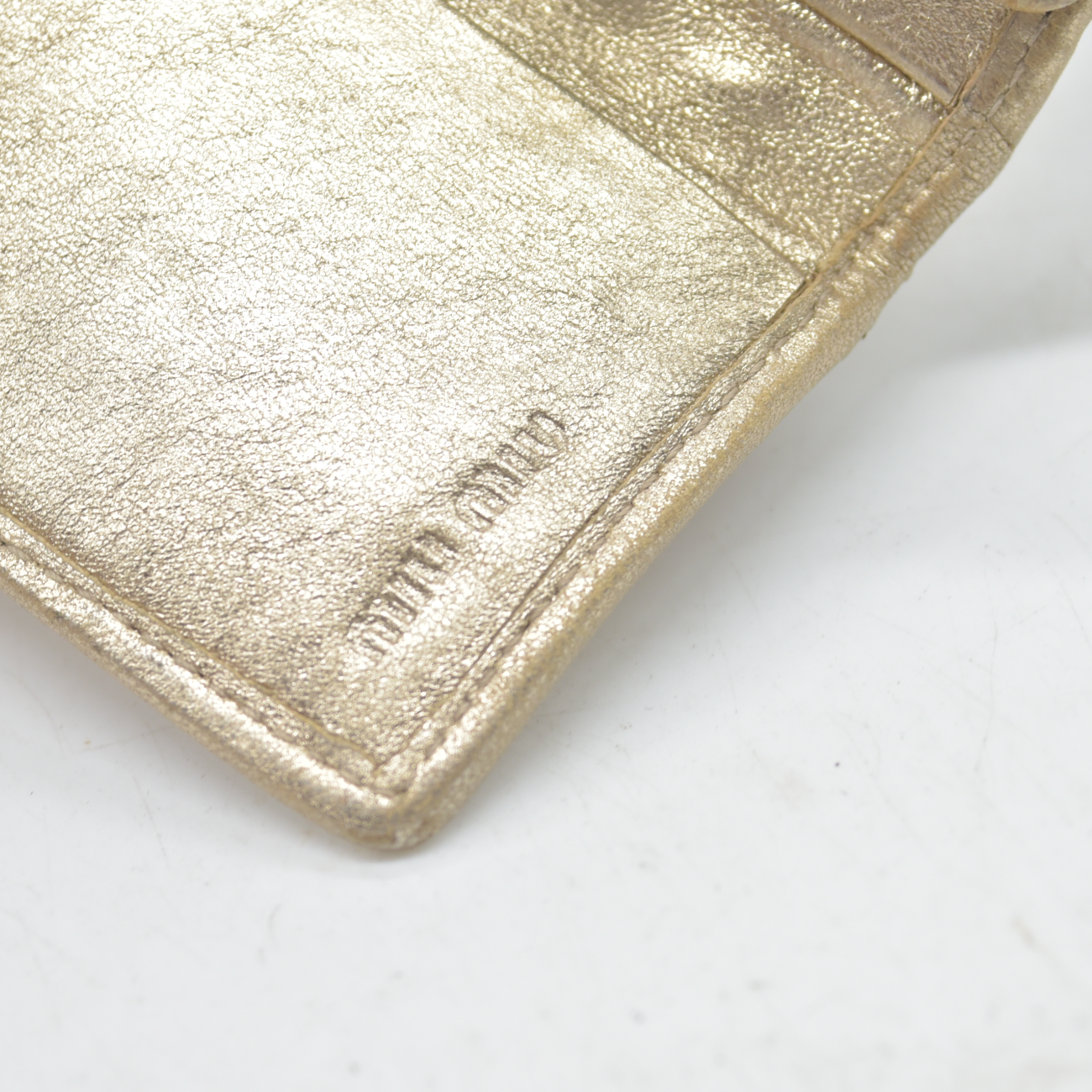 Miu Miu Matelassé Leather Card Holder Key Case Gold