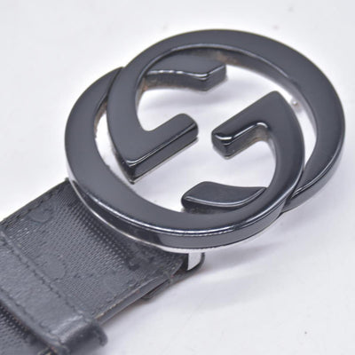 $490 GUCCI Imprime Monogram Interlocking G Buckle Belt Black Dark Grey CONSIGNMENT 10021426