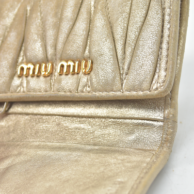 Miu Miu Matelassé Leather Card Holder Key Case Gold
