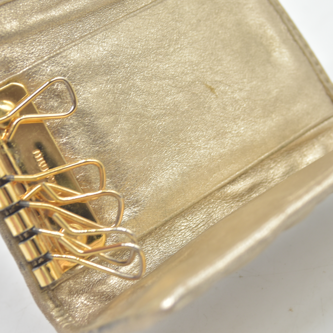 Miu Miu Matelassé Leather Card Holder Key Case Gold