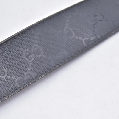 $490 GUCCI Imprime Monogram Interlocking G Buckle Belt Black Dark Grey CONSIGNMENT 10021426