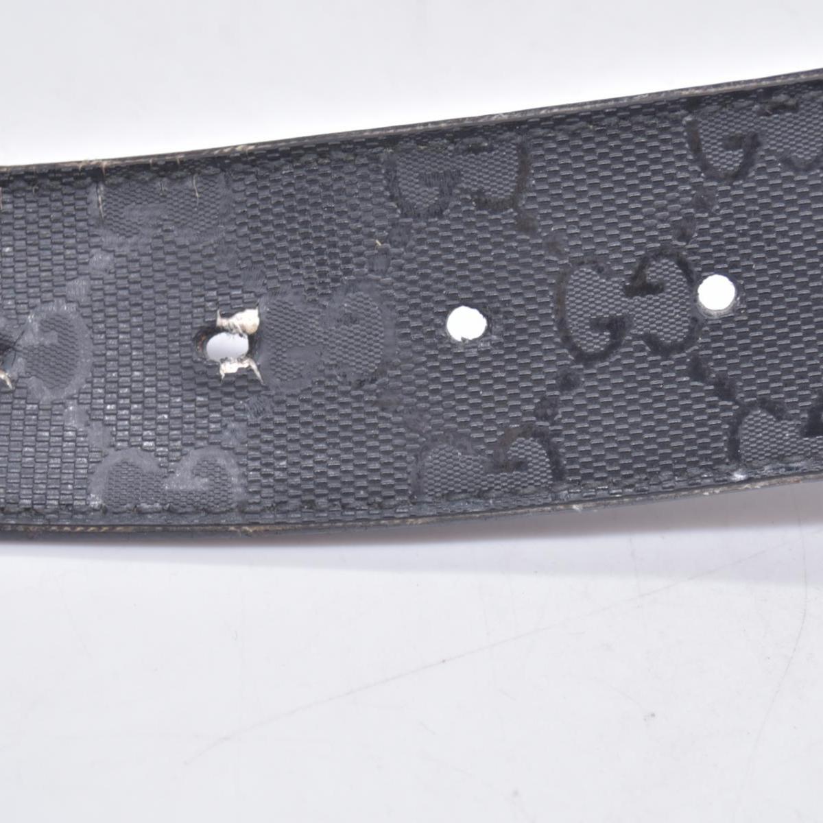 $490 GUCCI Imprime Monogram Interlocking G Buckle Belt Black Dark Grey CONSIGNMENT 10021426