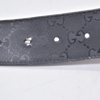 $490 GUCCI Imprime Monogram Interlocking G Buckle Belt Black Dark Grey CONSIGNMENT 10021426