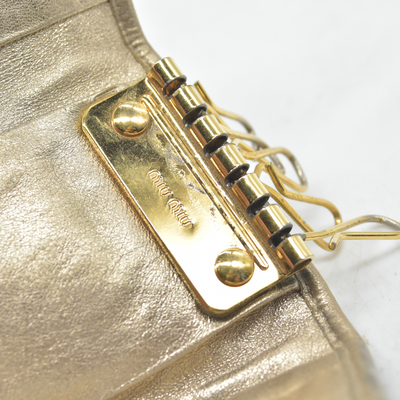 Miu Miu Matelassé Leather Card Holder Key Case Gold